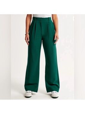 Abercrombie & Fitch Emerald Green Wide-Leg Pleated Pants